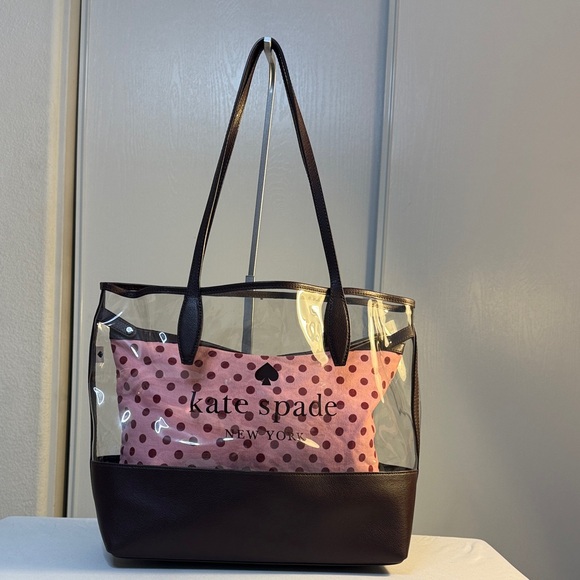 Kate Spade Clear Tote with Pink Polka Dot Pouch and Black Accents - Picture 1 of 11